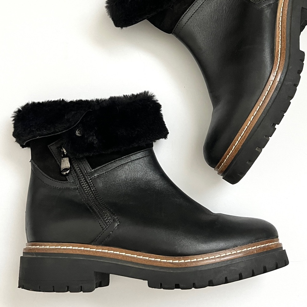 Fabianelli Black Leather Ankle Boots Faux-Fur Collar/Lining 10 UK 40